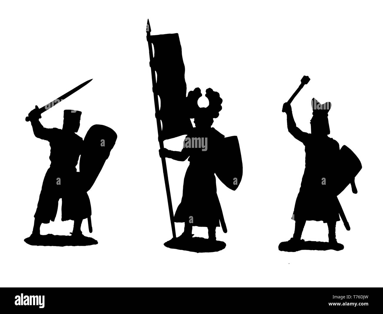 Mittelalterliche Ritter Abbildung. Ritter Bild. Satz von 3 mittelalterlichen Kreuzfahrer. Digitale Zeichnung. Stockfoto