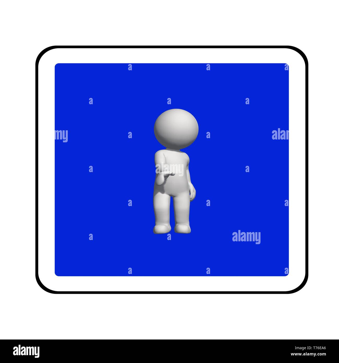 Schild-Weiß 3D-Mann auf blauen Schild zitternden Hand - 3D-Rendering Stockfoto