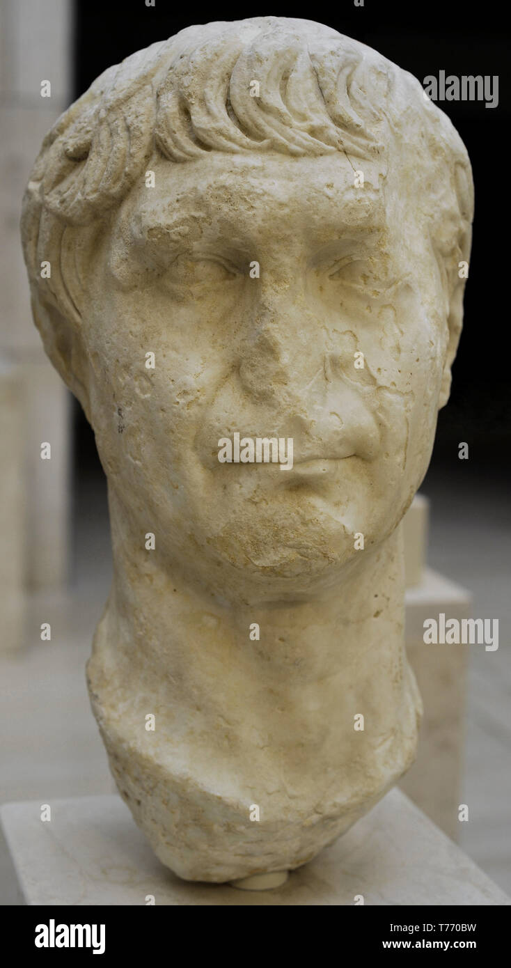 Trajan (53-117 AD). Römische Kaiser. Nerva-Antonine Dynastie. Büste. Anfang 2. Marmor. Nationalen Archäologischen Museum. Madrid. Spanien. Stockfoto