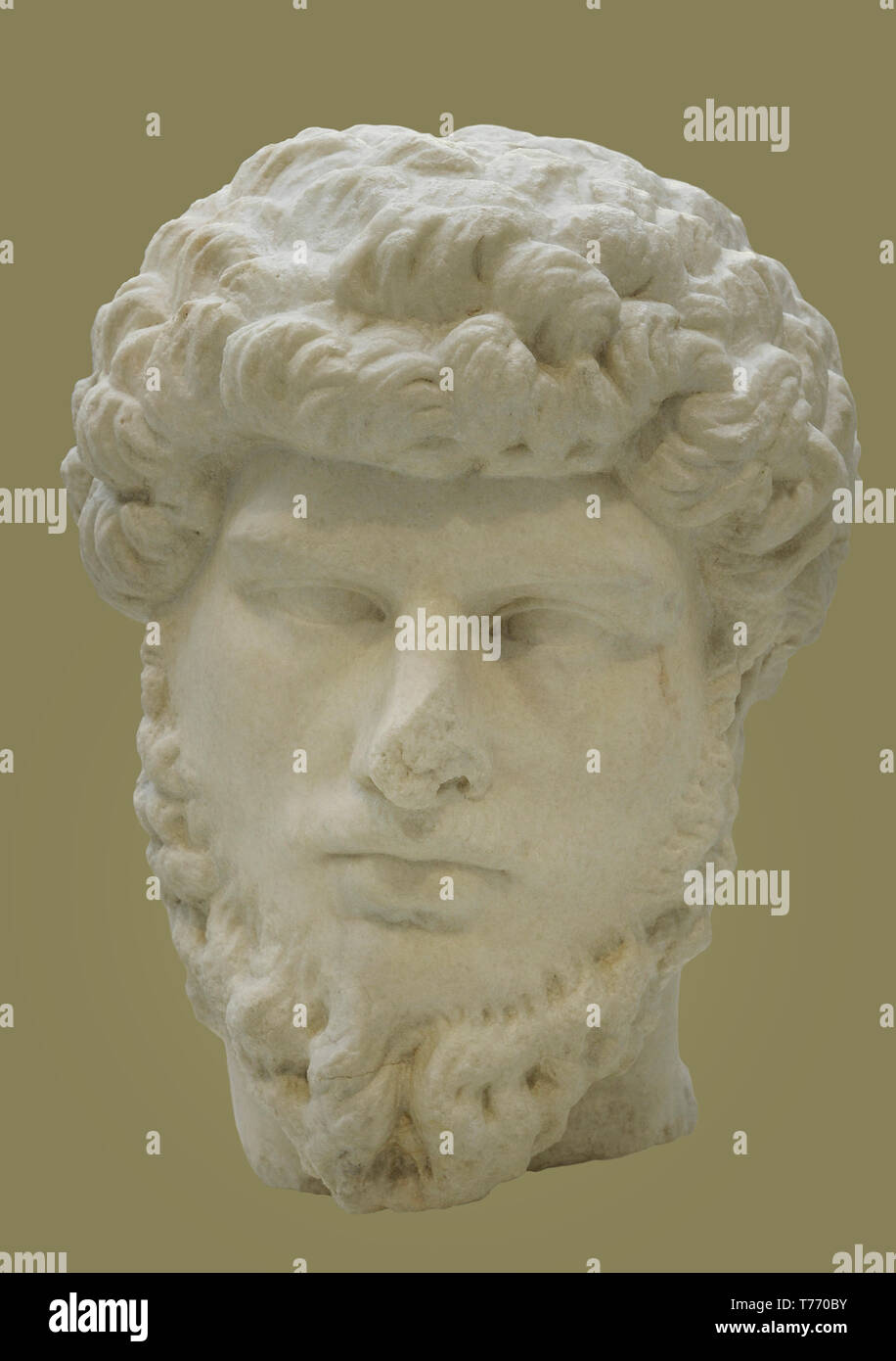 Lucius Verus (Lucius Aurelius Verus Augustus) (130-169). Römische Kaiser. Nerva-Antonine Dynastie. Büste. Marmor. 161-169 AD. Von Calvi (Cales, Italien). Nationalen Archäologischen Museum. Madrid. Spanien. Stockfoto