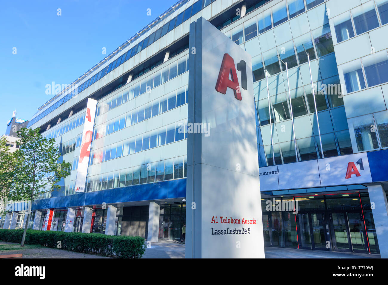 Wien, Wien: A1 Telekom Austria Headquarter in 02. Leopoldstadt, Wien, Österreich Stockfoto
