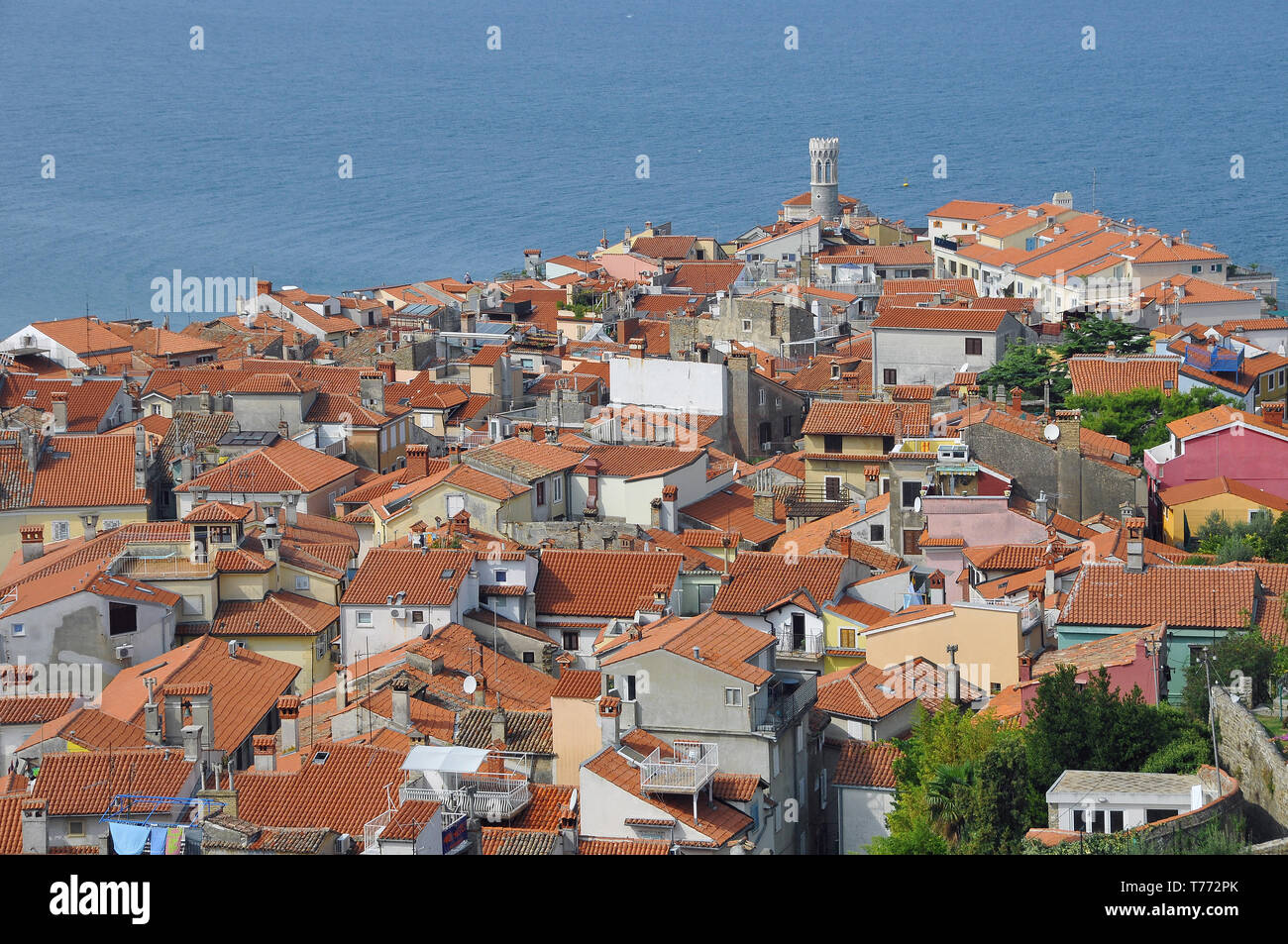 Anzeigen von Piran, Slowenien, Piran látképe Stockfoto