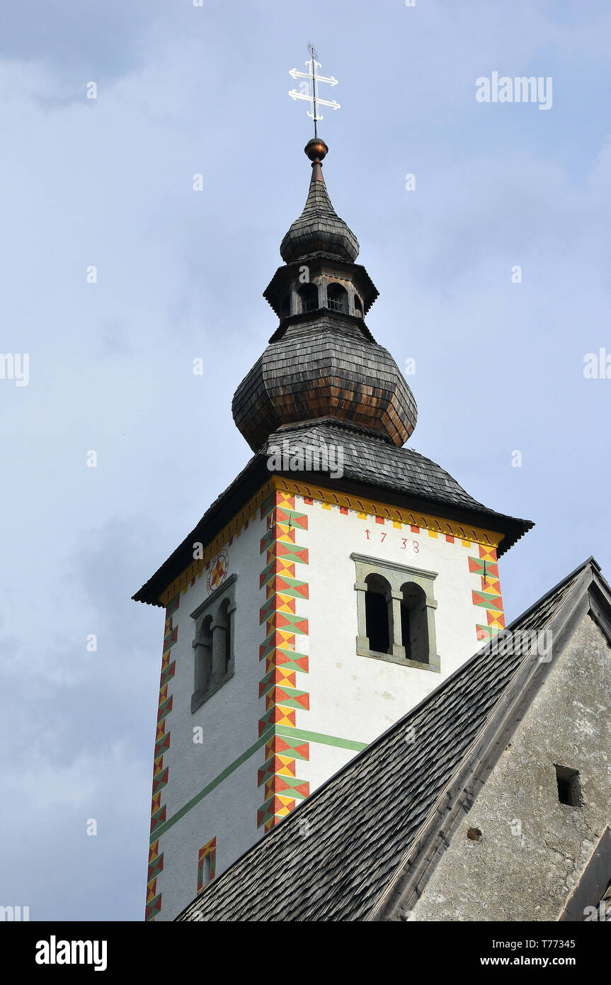 St. Johannes der Täufer Kirche, Cerkev sv. Janeza Krstnika, Ribčev Laz, Gemeinde Bohinj, Slowenien, Keresztelő Szent János-templom Stockfoto