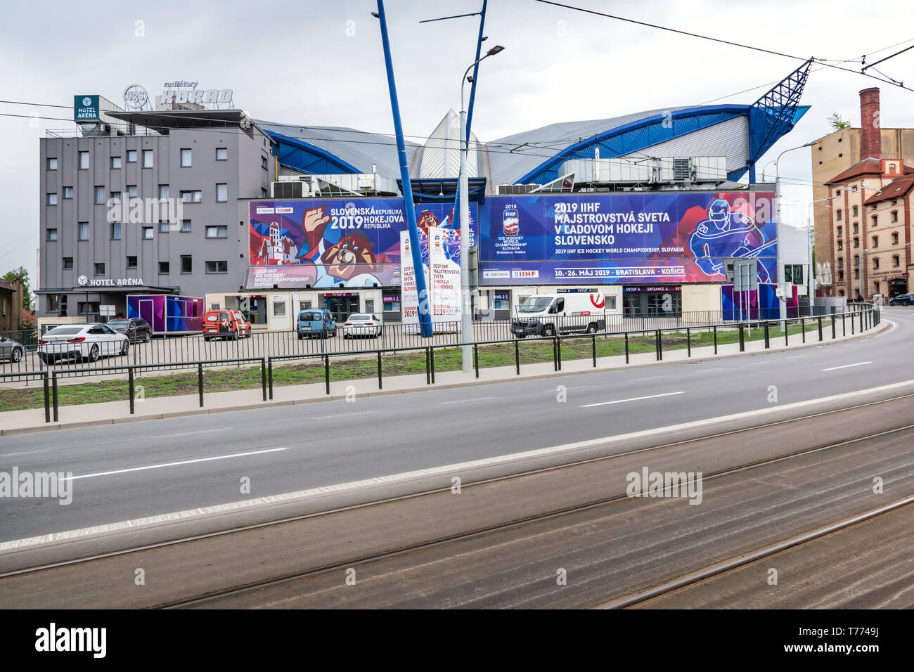 KOSICE, SLOWAKEI - 29 April 2019: Vorderansicht von Stahl Arena - Eishockey Stadion, in dem Internationalen IIHF Eishockey WM 2019 wird h Stockfoto