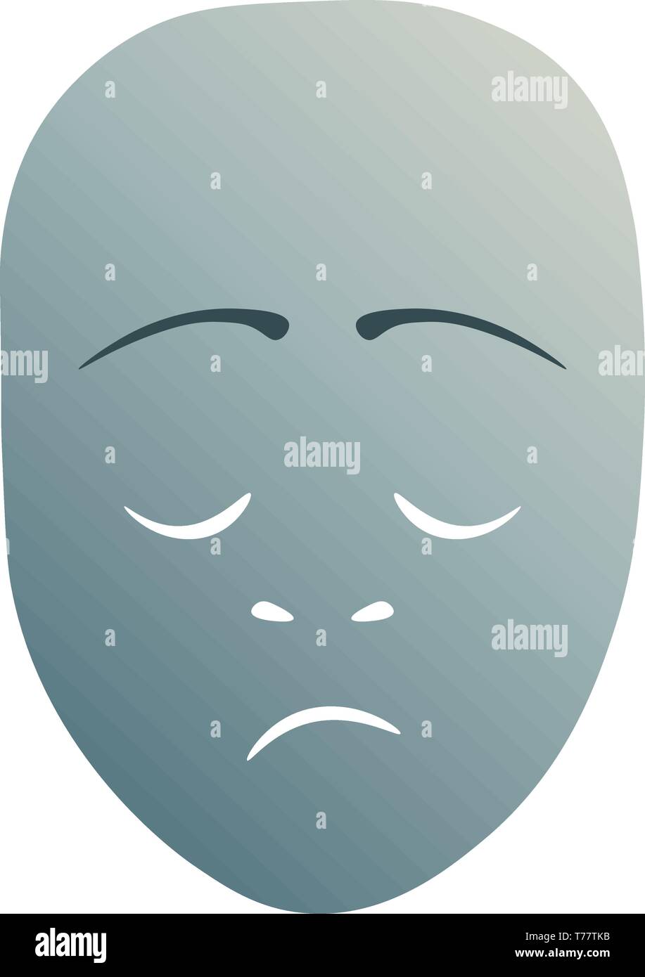 Theater Maske mit trostlosen Emotion. Vector Illustration. Blaue Maske mit Farbverlauf auf weißem Hintergrund. Stock Vektor