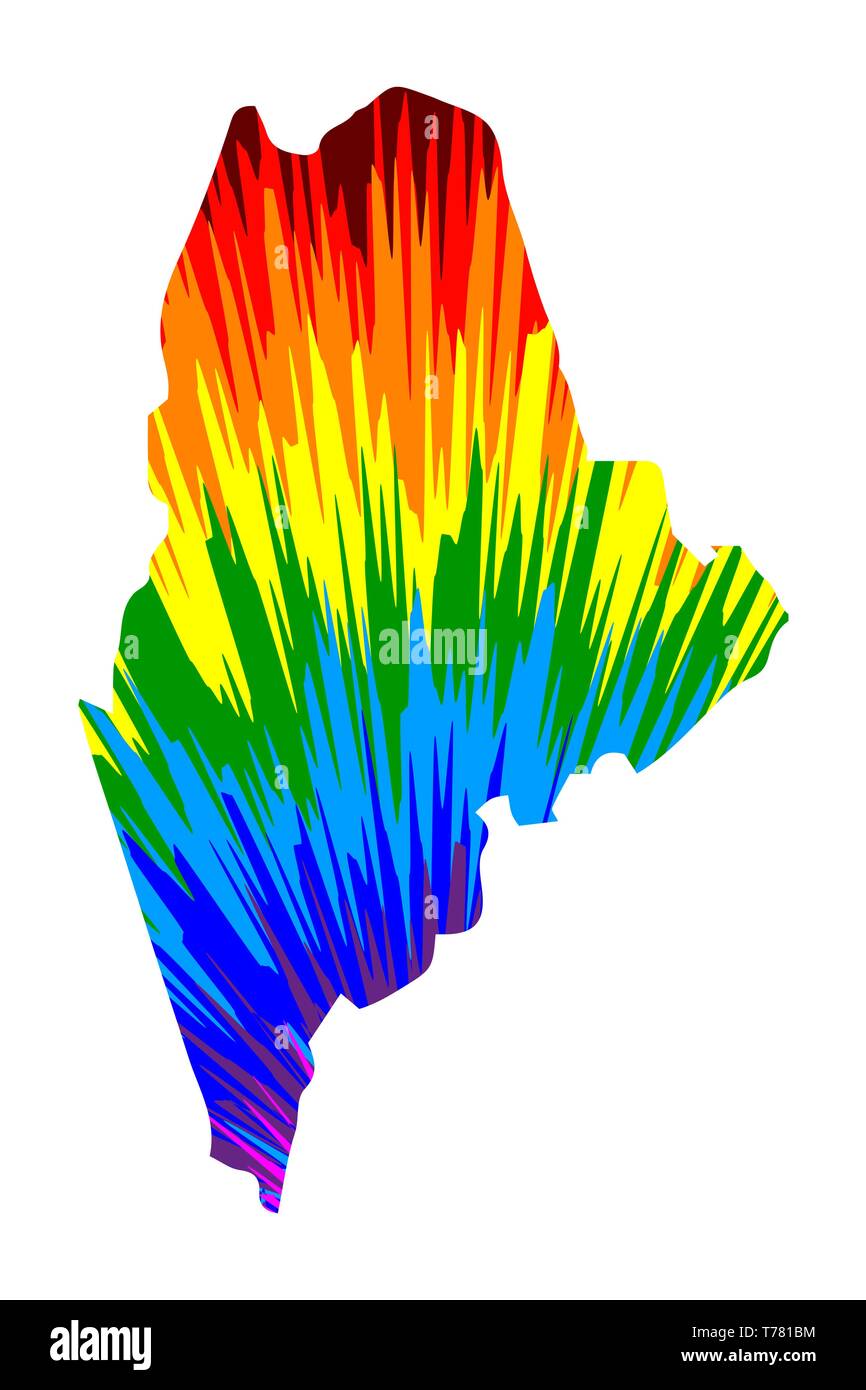 Maine (Vereinigte Staaten von Amerika, USA, USA, USA) - Karte ist so konzipiert, dass Rainbow abstrakte farbenfrohe Muster, Zustand von Maine Karte aus Farbe Explosion, Stock Vektor