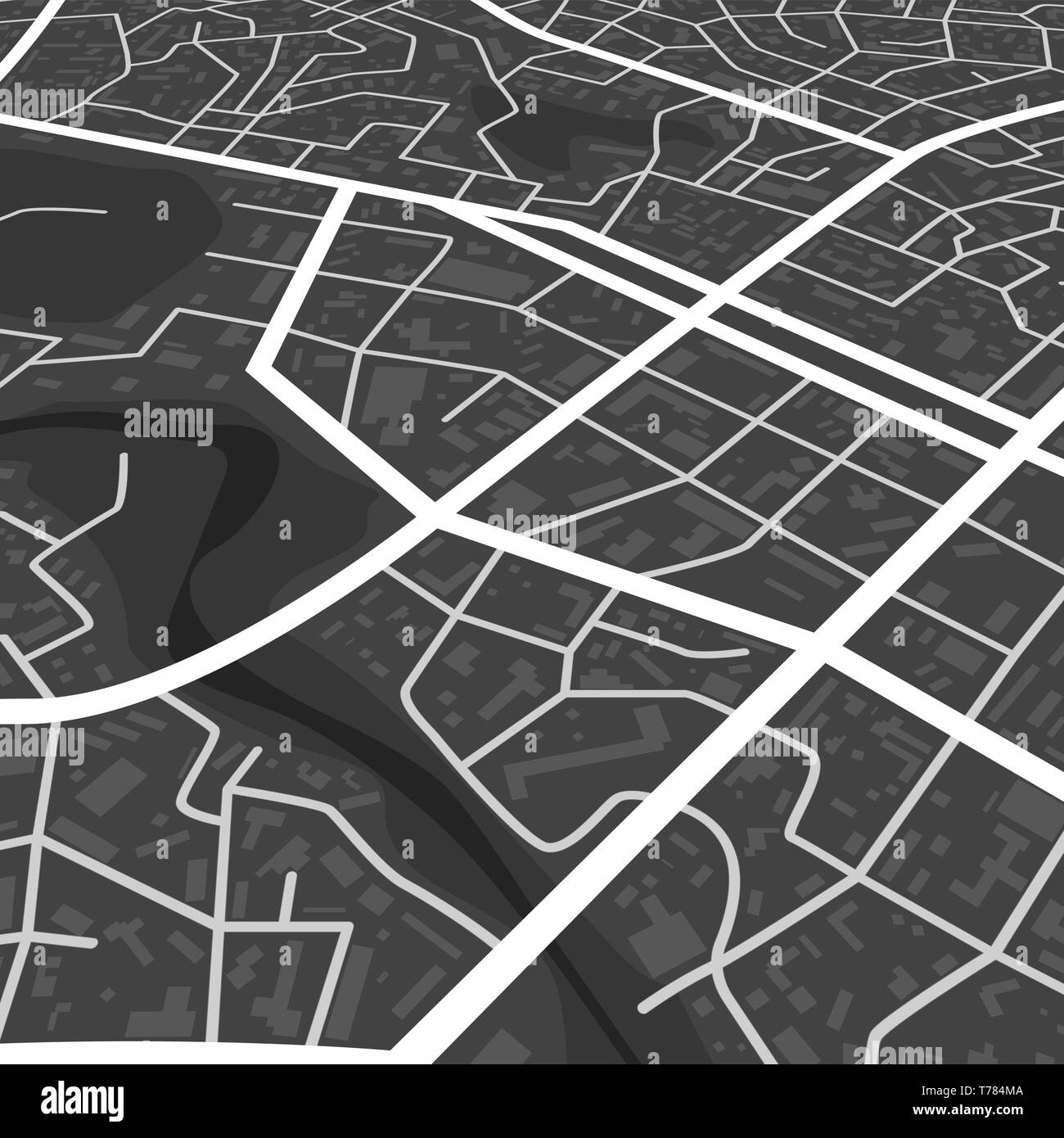 Abstrakte schwarz Stadtplan. Drucken mit Stadt Topographie. Stadt Wohnviertel. Stadtteil Plan. Vector Illustration Stock Vektor