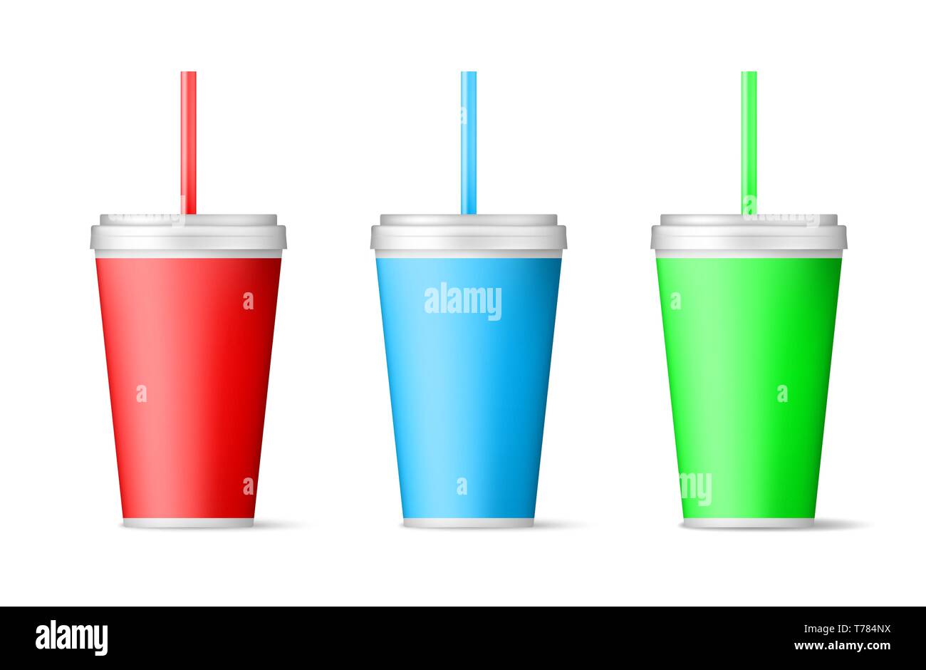Realistische Farben Papiere Tasse mit Stroh. Vector Illustration auf weißem Hintergrund Stock Vektor