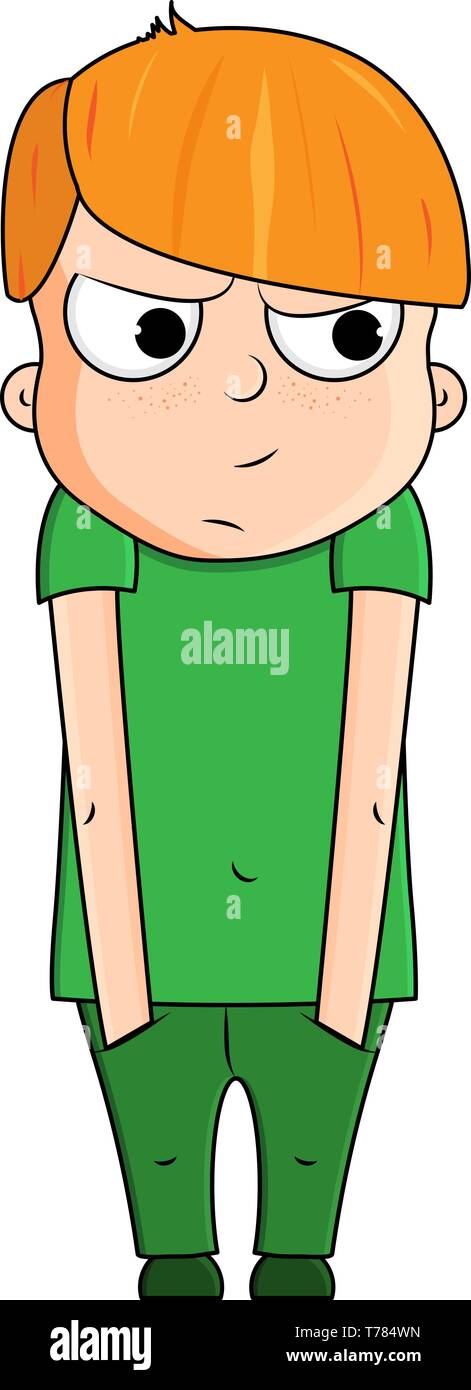 Cute cartoon rote Junge mit eifersüchtigen Emotionen. Vector Illustration Stock Vektor