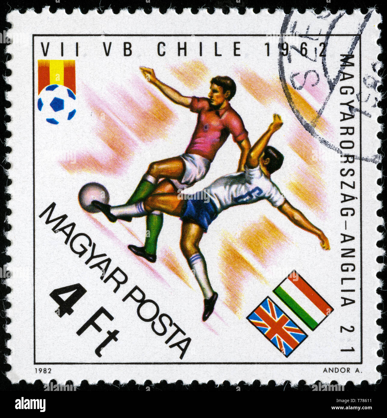 Briefmarke aus Ungarn in der Fußball-WM 1982, Spanien Serie Stockfoto