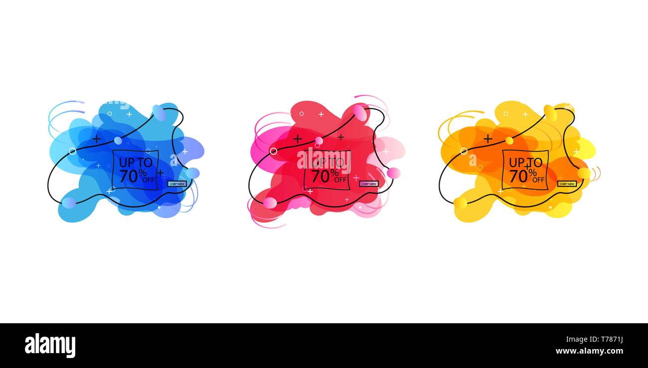 Trendy Banner von Flüssigkeit austritt. Der Verkauf Banner mit modischen Formen. Vektor rabatt Banner Stock Vektor