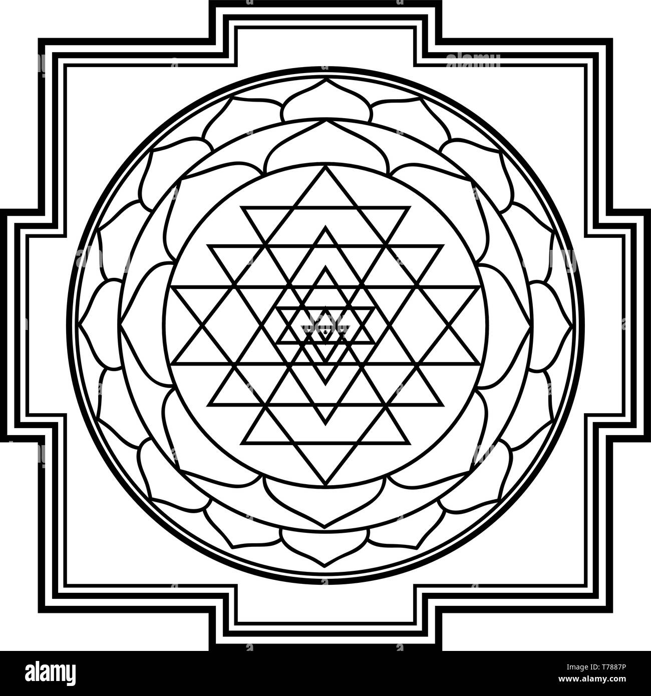 Sriyantra, Shakti, Halten, Unterstützung, Geometrie, Hinduismus, tantrismus Stock Vektor