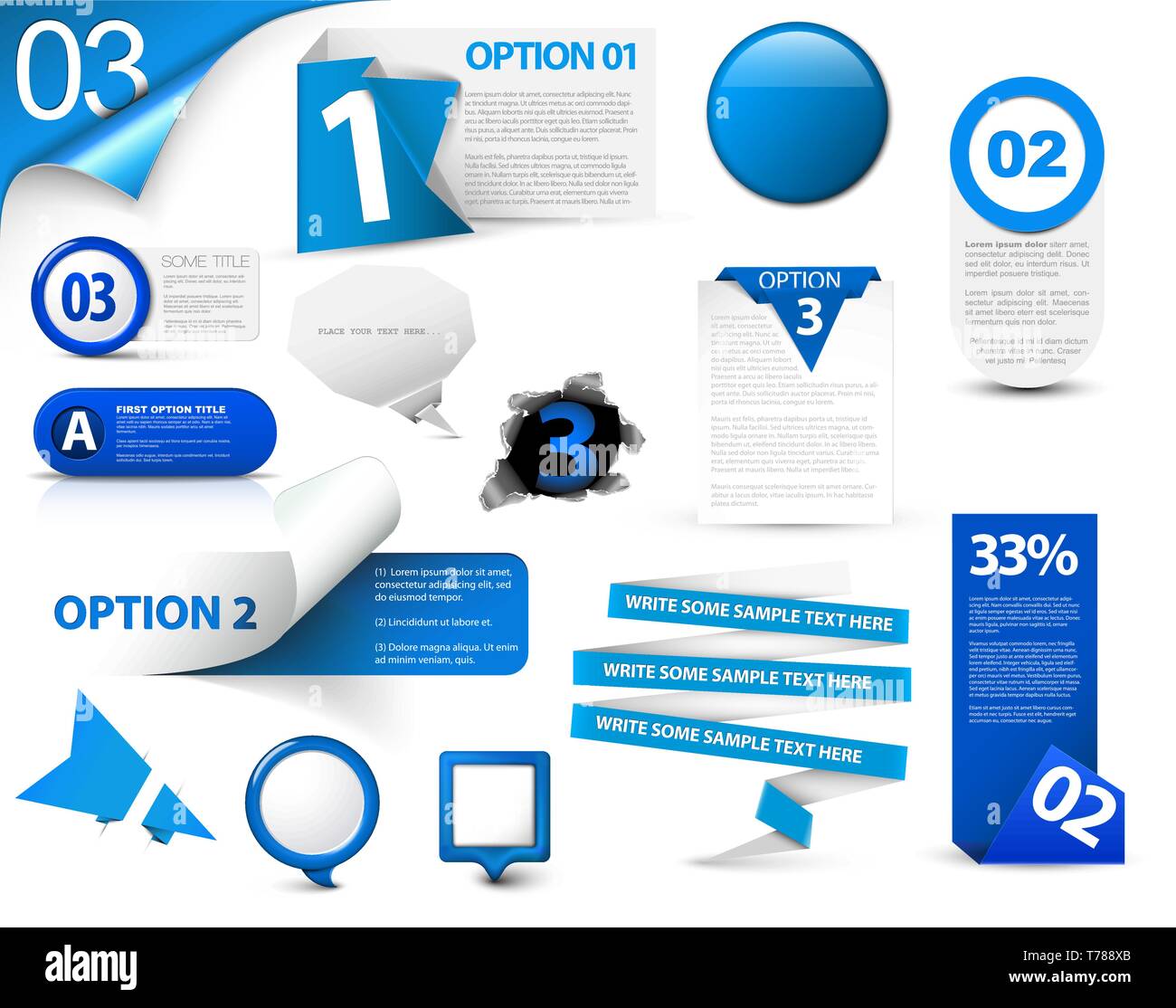 Satz von Blue vector Fortschritte, Version, schritt Symbole Stock Vektor