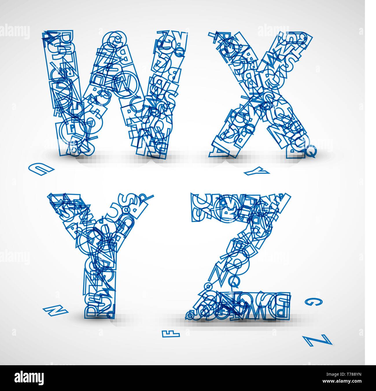 Vector font aus blauen Buchstaben des Alphabets (mein Portfolio für andere Buchstaben prüfen) Stock Vektor