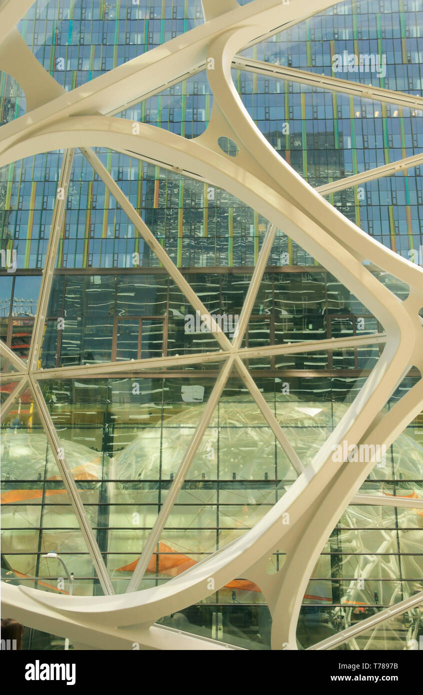 Amazon Sphären, glaskuppeln von Amazon.com, Downtown Seattle, Washington errichtet Stockfoto