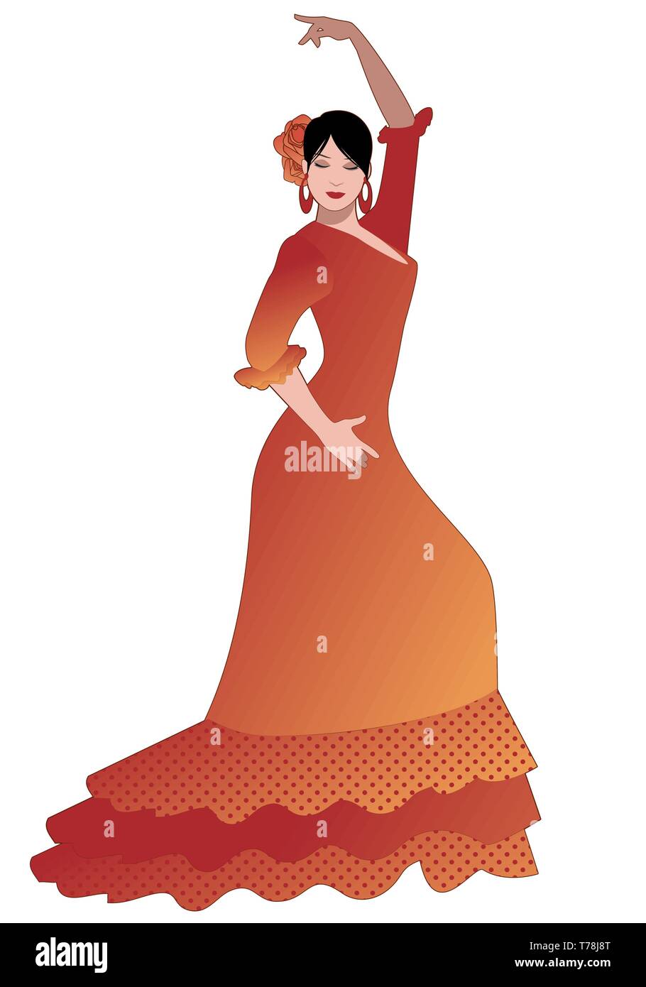 Spanische Flamenco Tänzerin Frau flamenco Kleid und Blume im Haar tanzen  auf weißem Hintergrund Stock-Vektorgrafik - Alamy