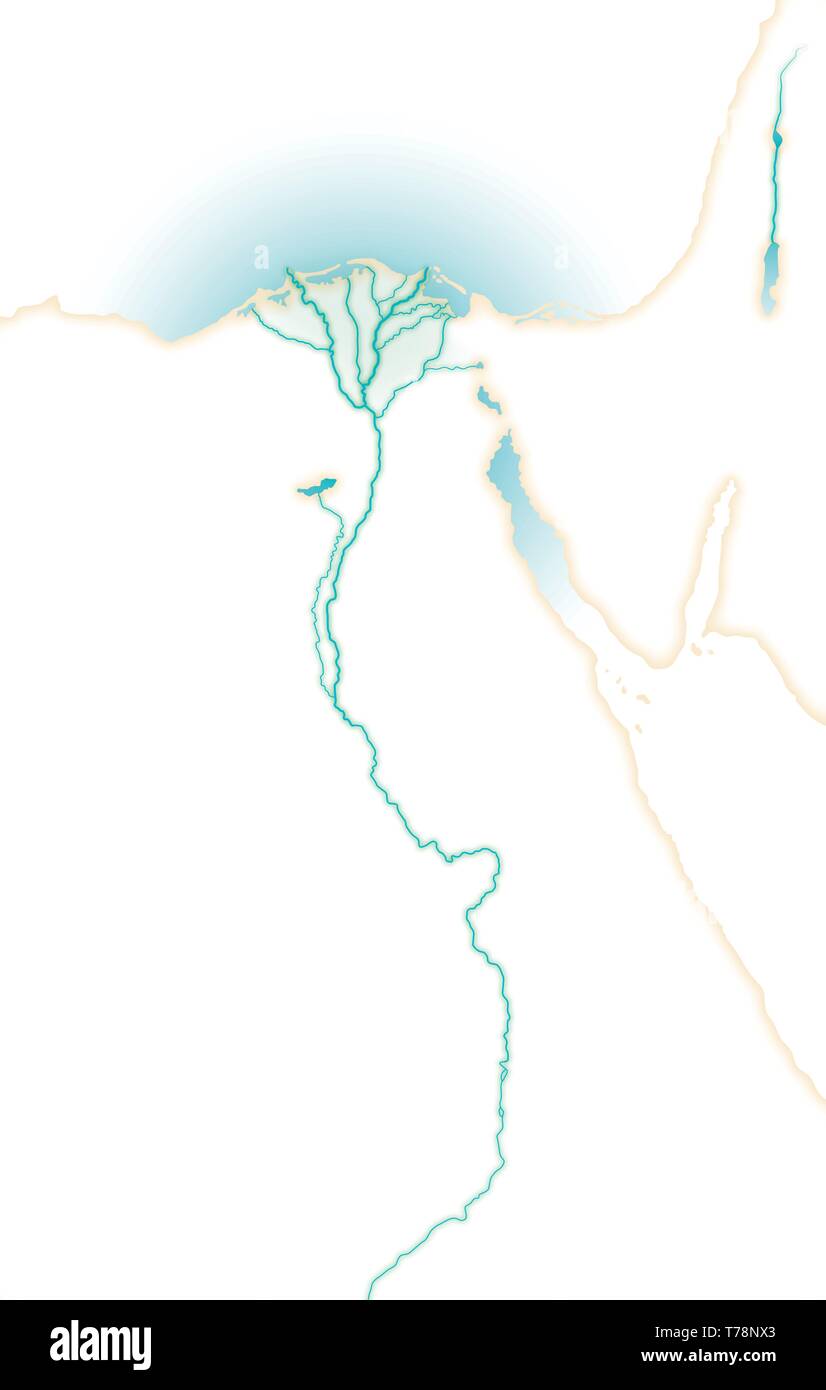 Tiefe wohlhabenden fruchtbaren Nil, Karte von Ober- und Unterägypten, Nordafrika, im östlichen Mittelmeer. Stock Vektor