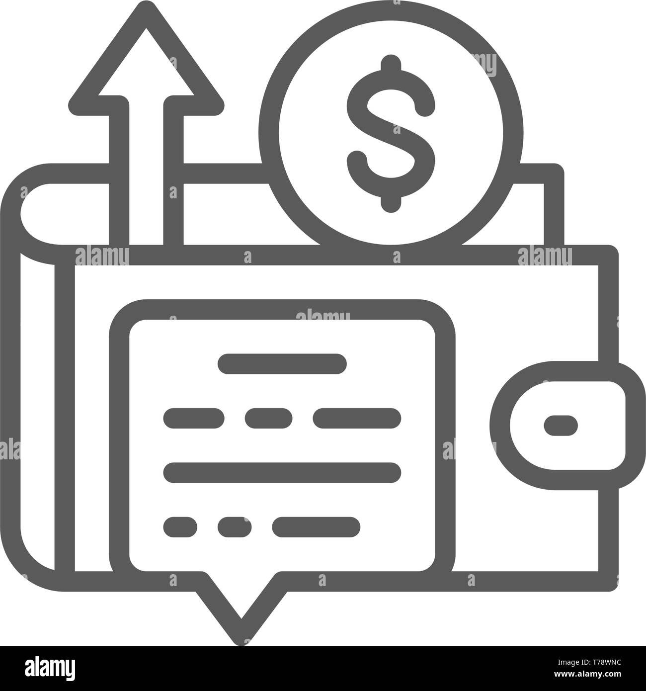 Wallet mit Geld, Umsatz, Gewinn, Gewinn- Symbol Leitung. Stock Vektor