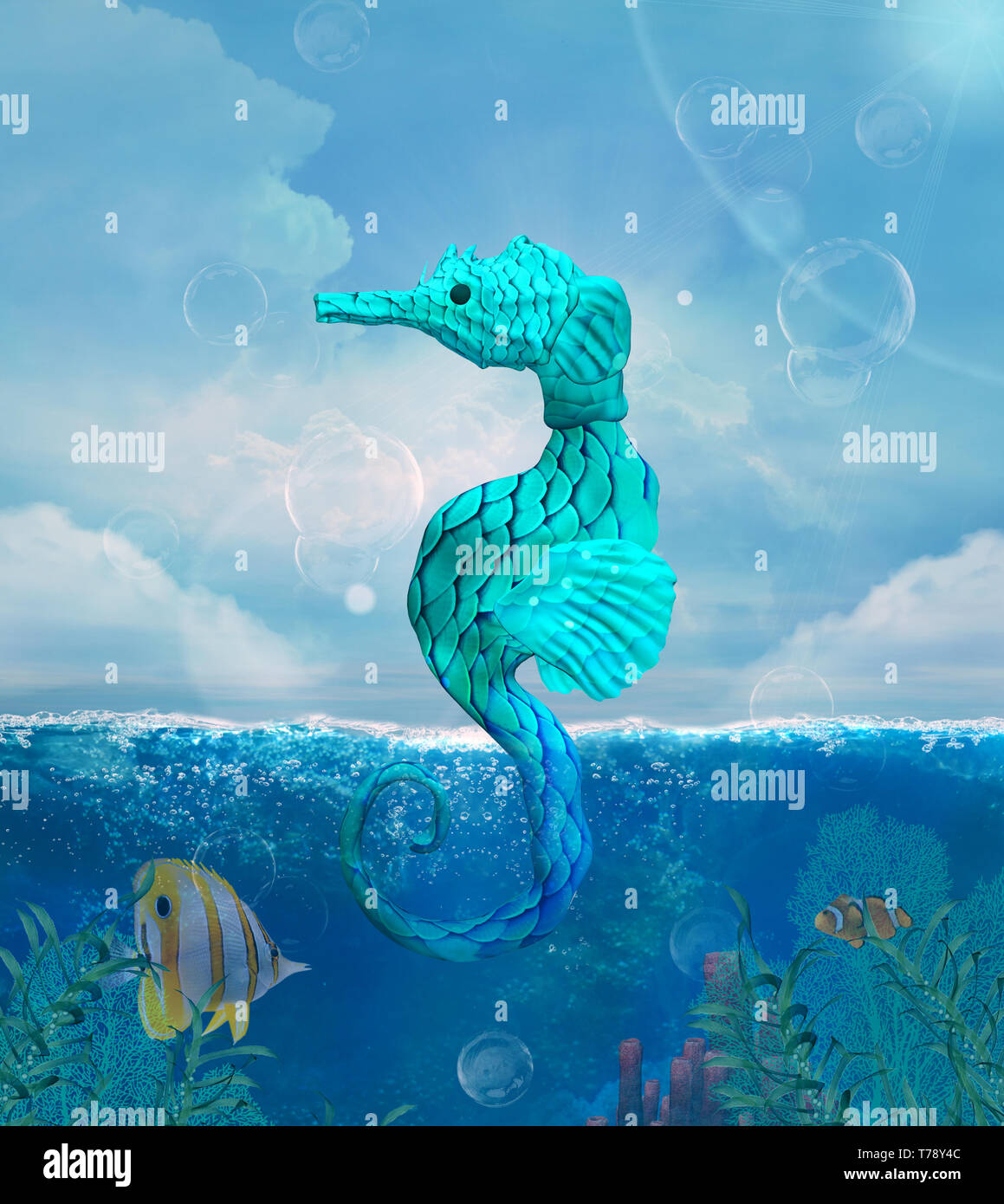 Fantasy seahorse in einem schönen blauen Ozean Landschaft Stockfoto