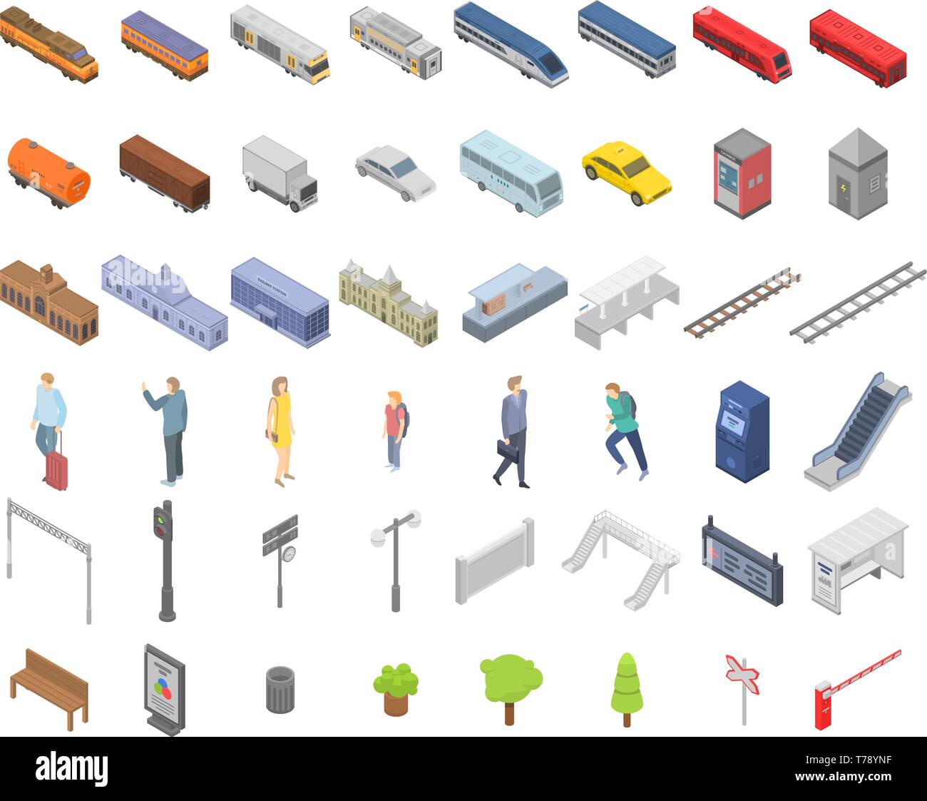 Bahnhof Symbole gesetzt, isometrische Stil Stock Vektor