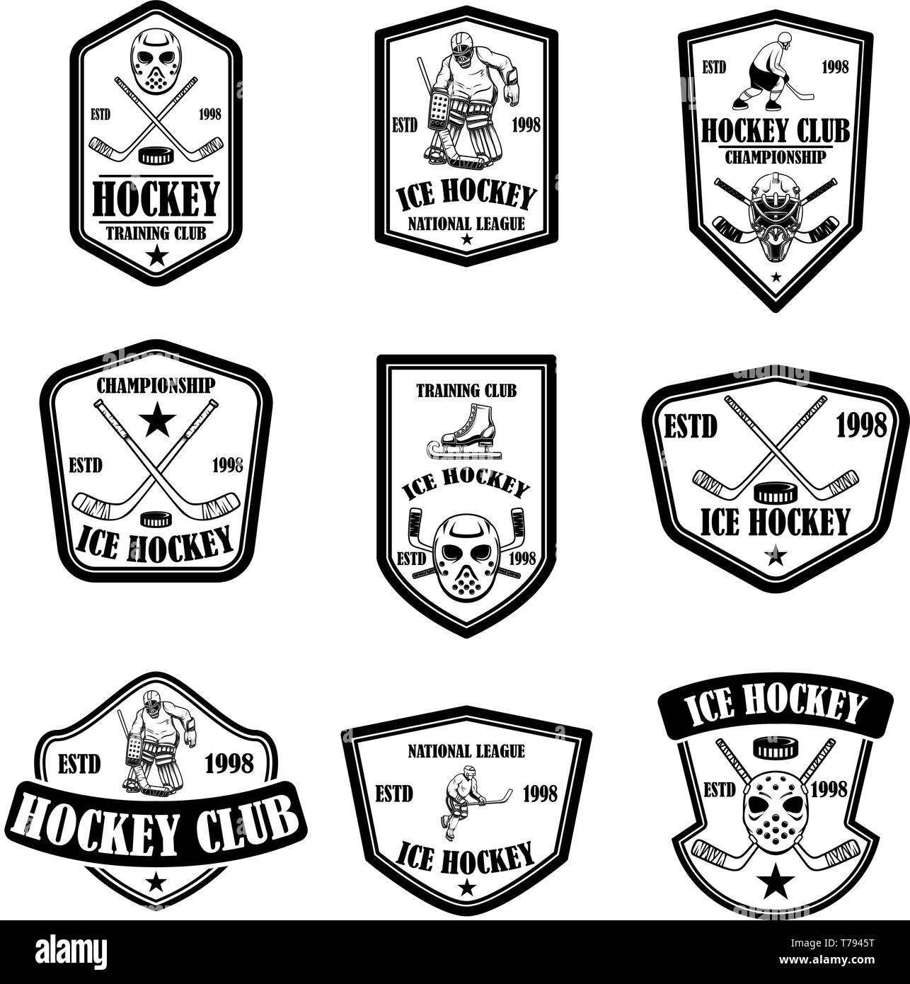 Einstellen der Hockey Club Embleme. Design Element für Logo, Label, Zeichen, t-shirt, Poster. Vector Illustration Stock Vektor