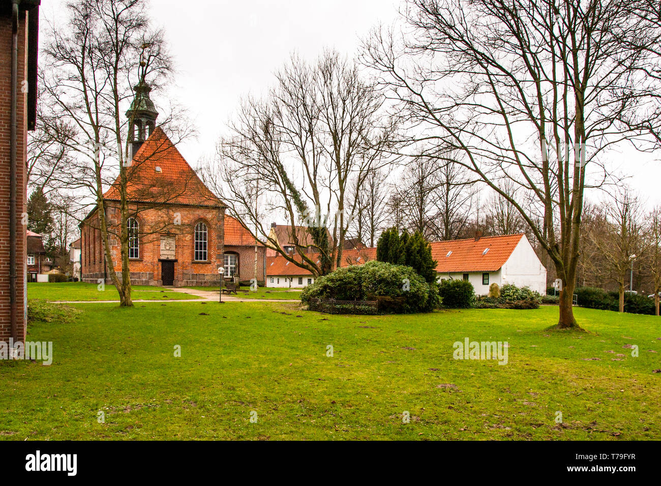 Gottesbuden in Ahrensburg, Deutschland. 22 Häuser (Gottes), die bedürftige Menschen für den symbolischen Betrag von weniger als einem Euro gemietet werden Stockfoto