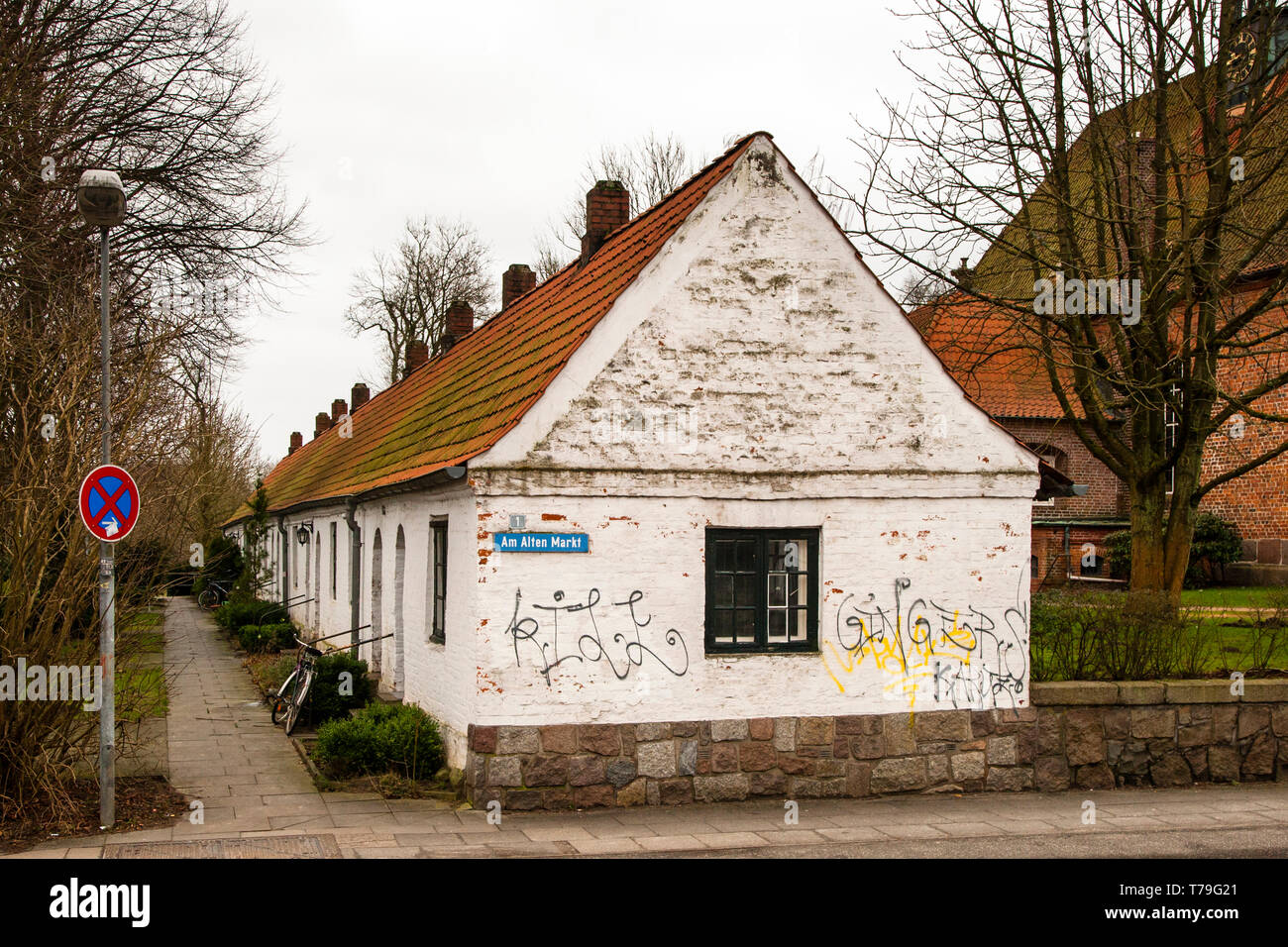 Gottesbuden in Ahrensburg, Deutschland. 22 Häuser (Gottes), die bedürftige Menschen für den symbolischen Betrag von weniger als einem Euro gemietet werden Stockfoto