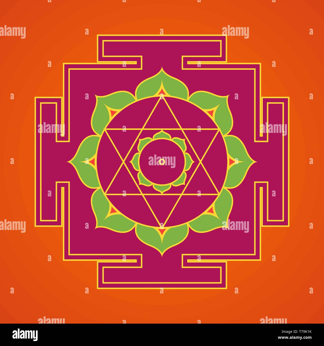 Vektor farbige Gestaltung Devi Kamala Aspekt Kamalatmika Yantra Dasa  Mahavidya heilige Geometrie göttlichen Mandala Abbildung bhupura  Lotusblüten isoliert o Stock-Vektorgrafik - Alamy