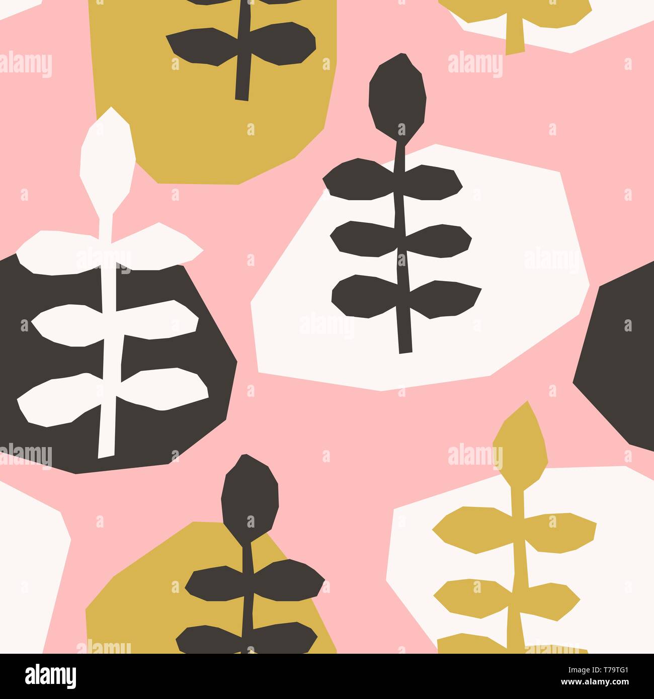 Nahtlose, sich wiederholendes Muster mit Papier schneiden Pflanze Formen in  Lime Green, Pastell rosa, weiß und braun gark. Die modernen und stilvollen  Tapeten, Stoff, brandin Stock-Vektorgrafik - Alamy