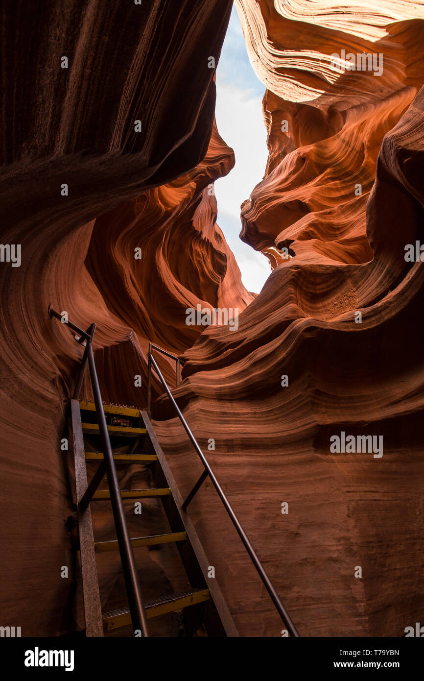 Leiter aus der Lower Antelope Canyon Stockfoto