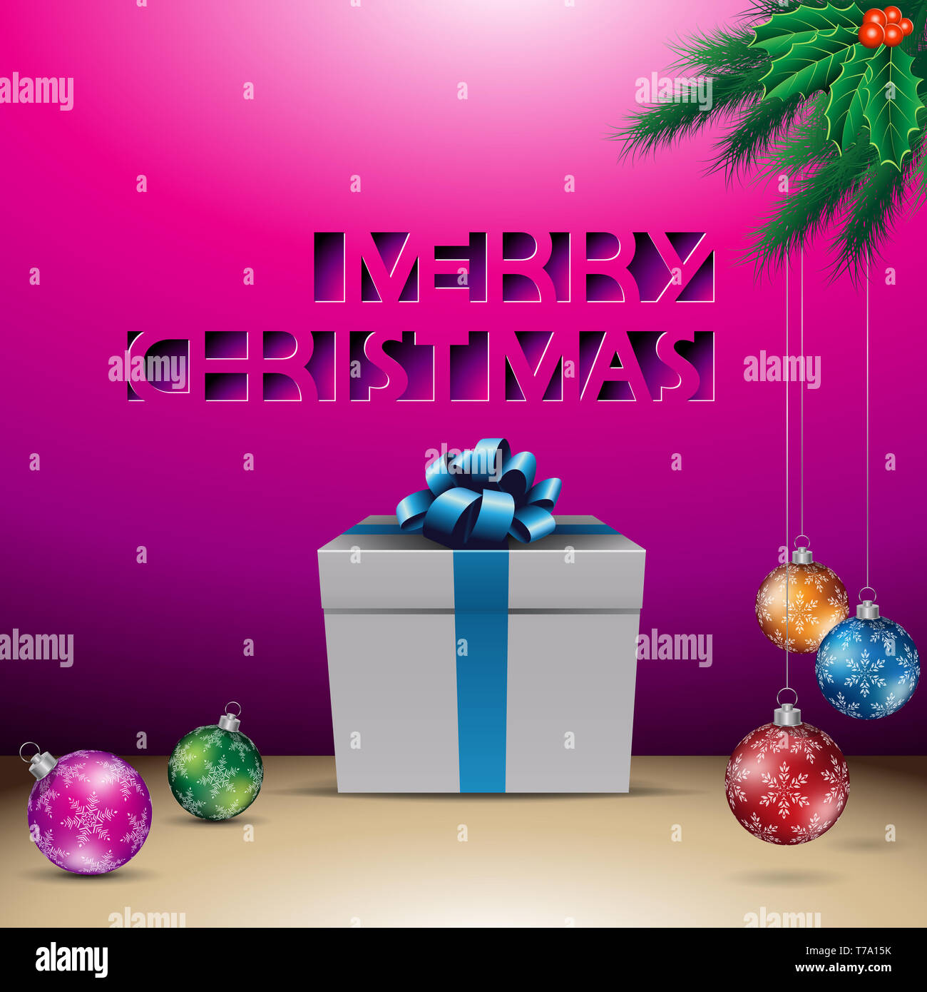 Vector Illustration von Magenta Papier schneiden Frohe Weihnachten Hintergrund Stockfoto
