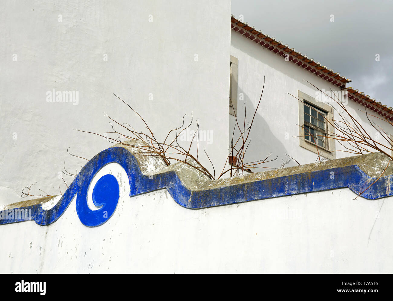 Detail eines typischen Hauses in Obidos, Portugal. Stockfoto