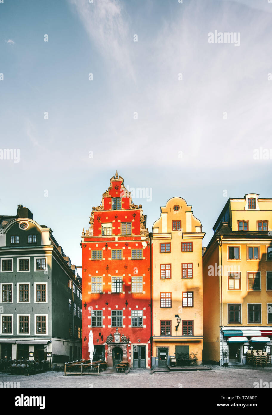 Die Stadt Stockholm Stortorget Architektur in Schweden reisen europäische Wahrzeichen bunte Häuser Stockfoto