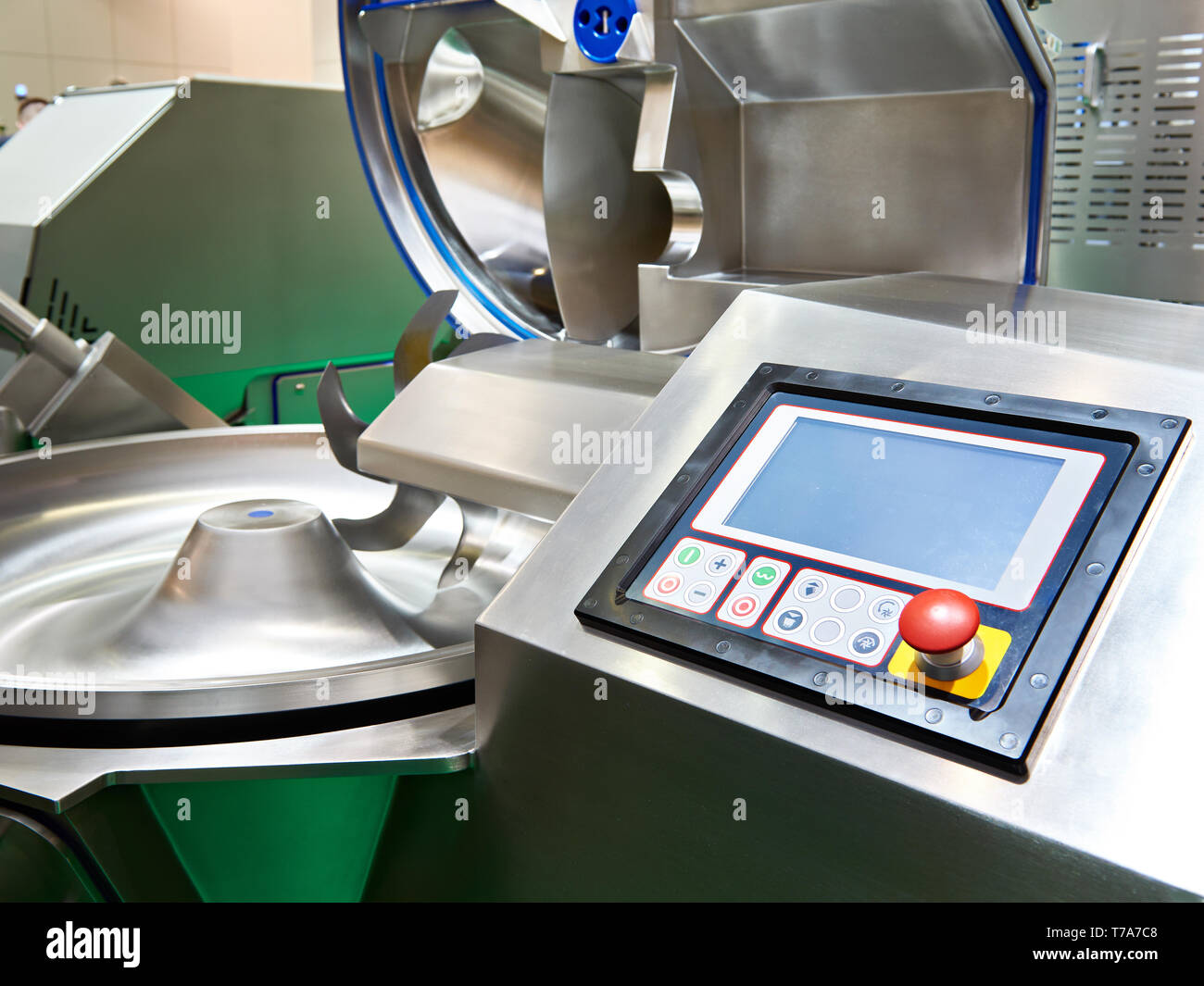 Schüssel Ausstecher für die Produktion von Wurst Hackfleisch/Faschiertem Stockfoto