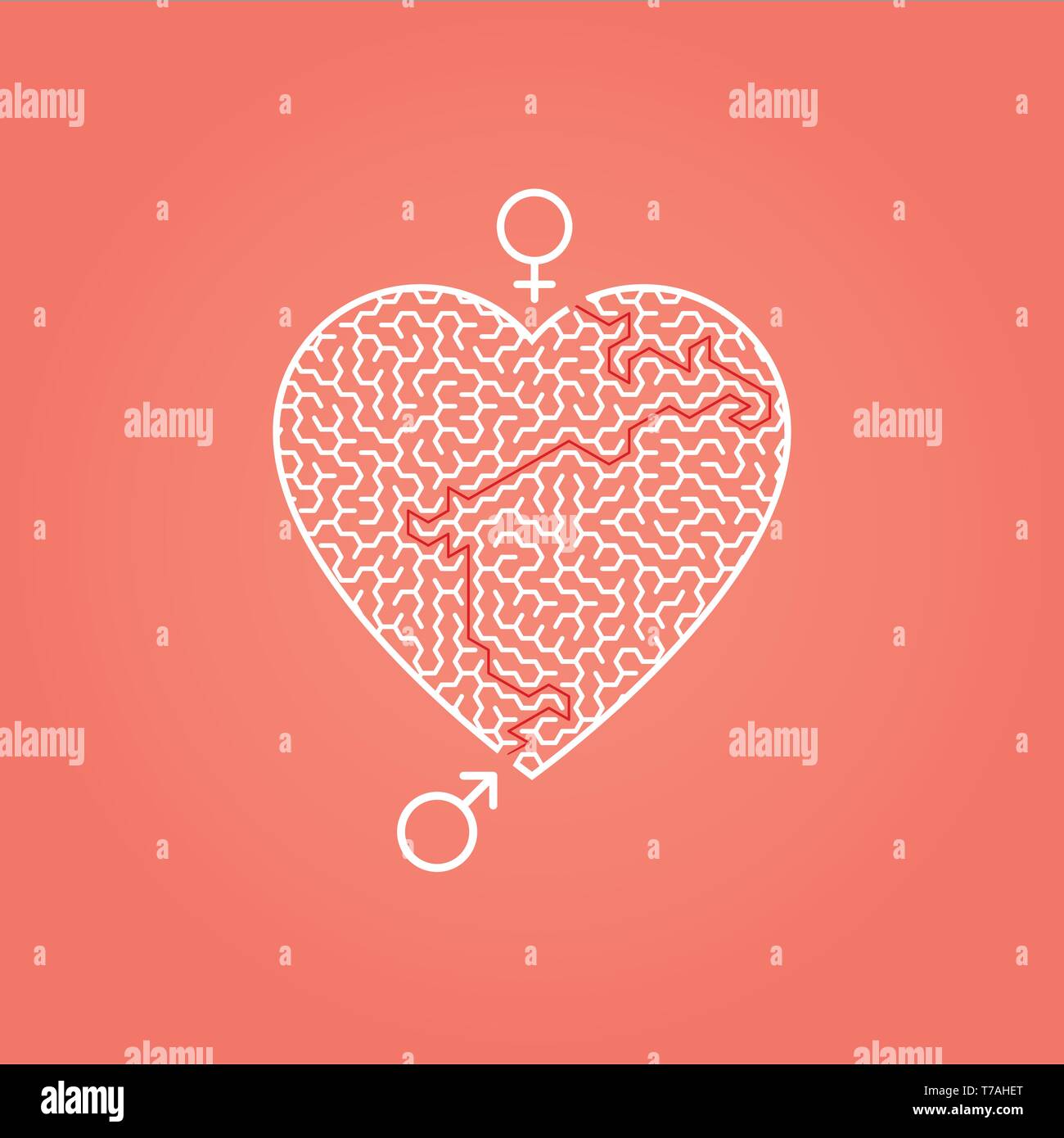 Männlich Weiblich Symbol und Herzen Labyrinth Labyrinth. So finden Sie