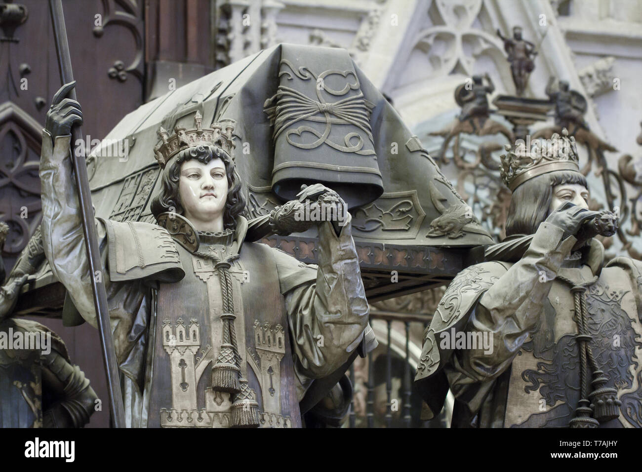 Statue von Christopher Columbus Grab in Sevilla Stockfoto