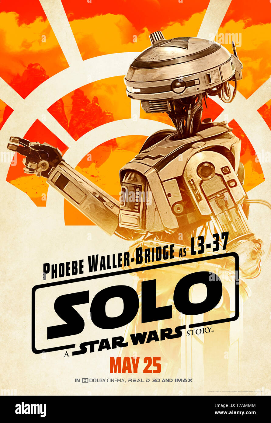 Solo: ein Star Wars Geschichte (2018) Regie: Ron Howard die Einführung der Self-made Pilotierung droid L3-37 geäußert von Phoebe Waller-Bridge. Stockfoto