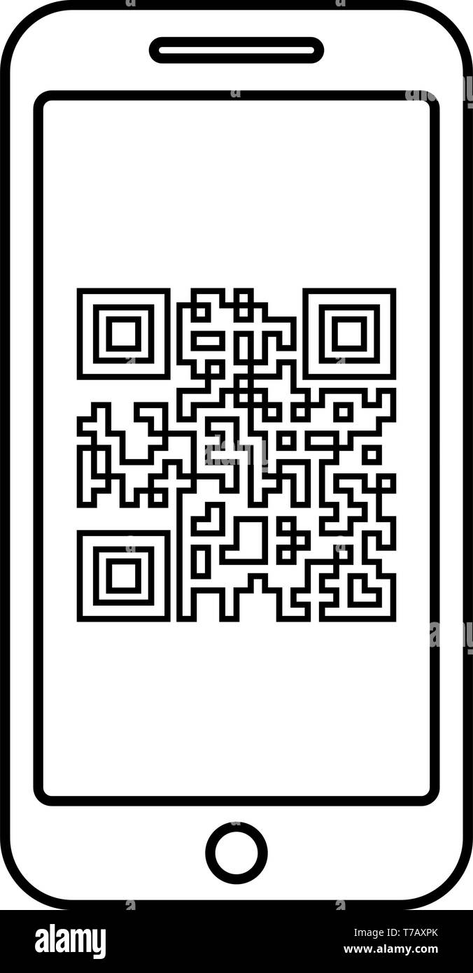 Smartphone mit QR-Code auf dem Bildschirm auf das Symbol Kontur schwarz Vector Illustration Flat Style simple Image Stock Vektor