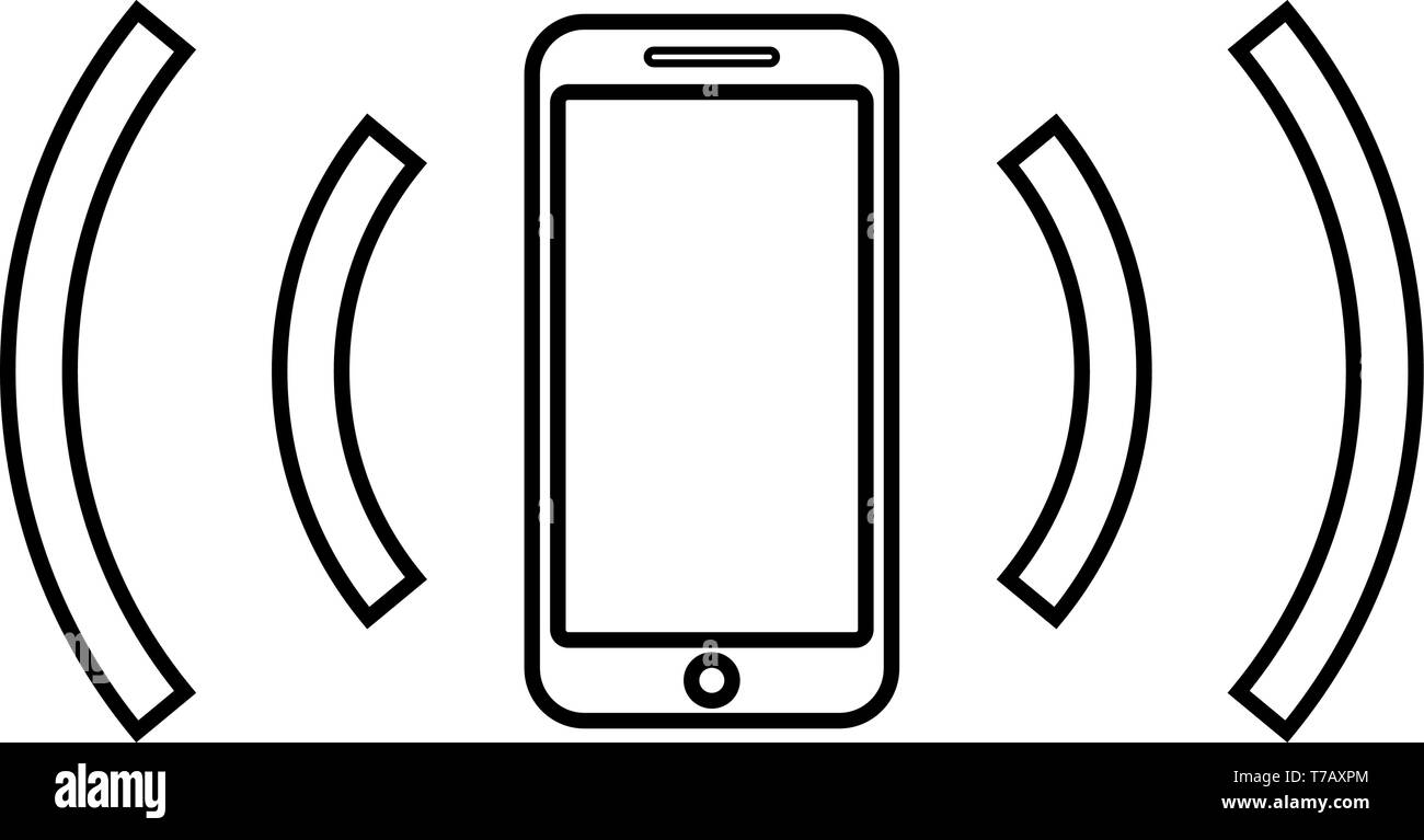 Smartphone sendet Funkwellen Schallwelle Emitting Konzept Wellen Symbol outline Schwarz Vector Illustration Flat Style simple Image Stock Vektor