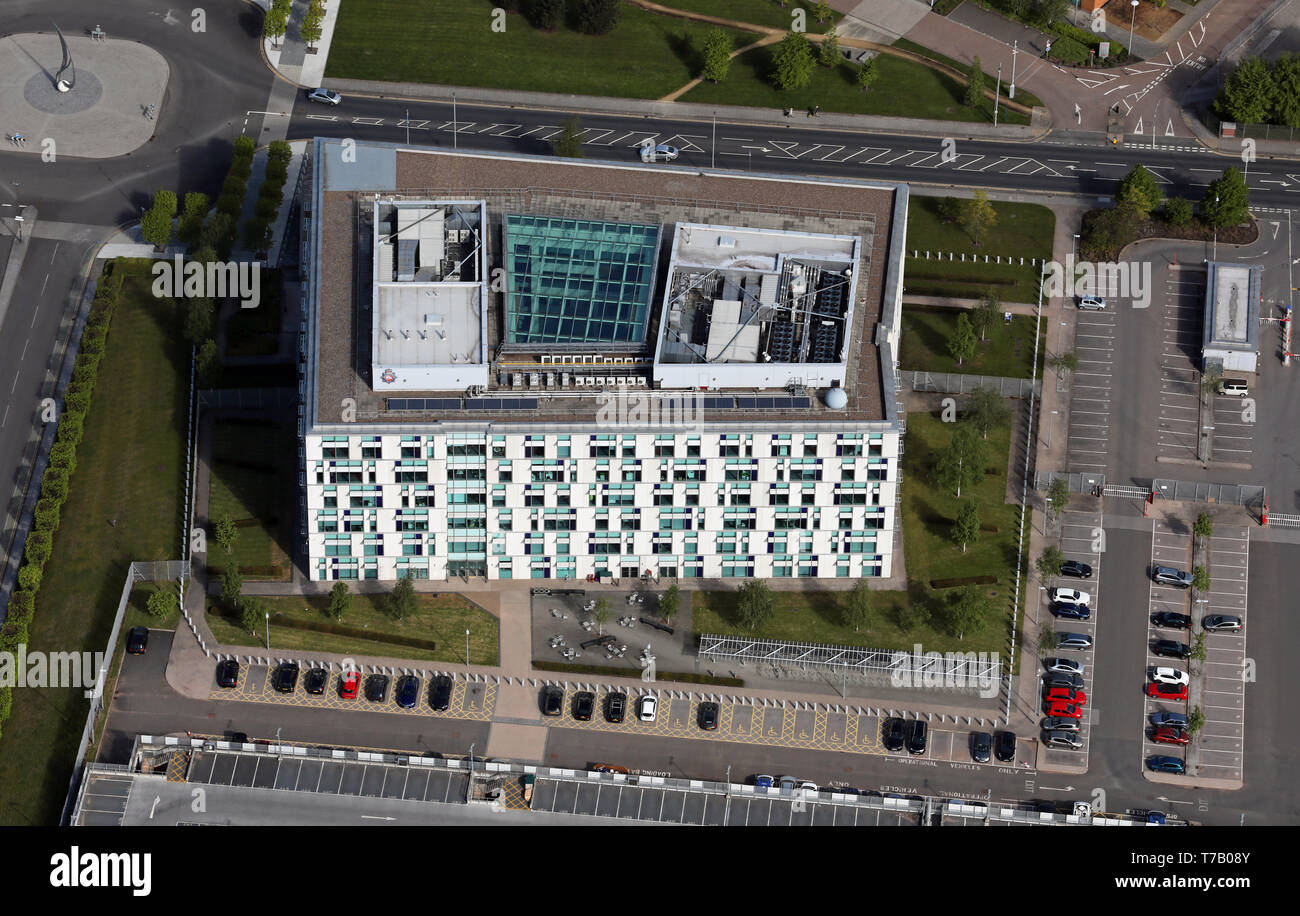 Luftaufnahme von Greater Manchester Police Headquarters, Monsall, Moston Vale, Manchester Stockfoto
