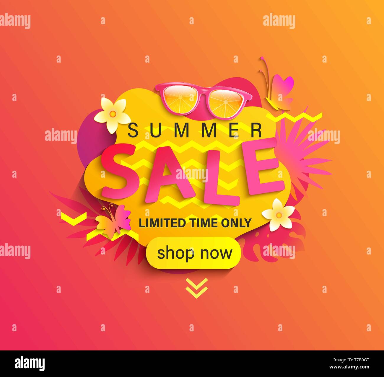 Summer Sale, shop Jetzt Banner. Stock Vektor
