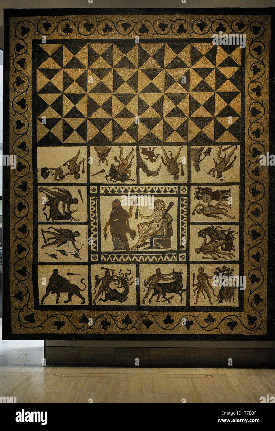 Die Arbeiten des Herkules. Römische Mosaik. 3. Jahrhundert n. Kalkstein. Von Liria (Valencia, Spanien). Nationalen Archäologischen Museum. Madrid. Spanien. Stockfoto