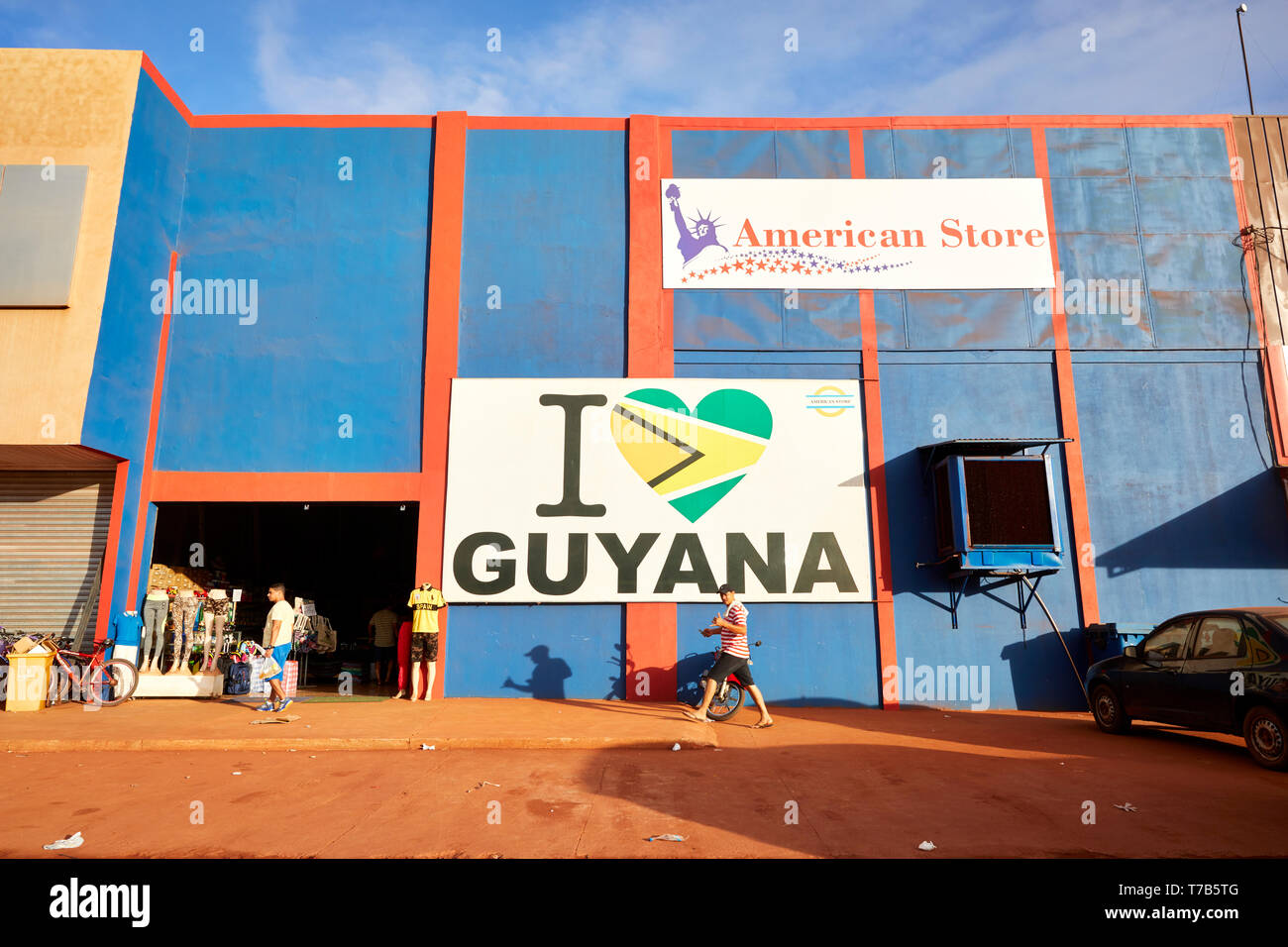 Ich liebe Guyana Schild vor der Amerikanischen Store auf rupununi Straße in Lethem Guyana Südamerika Stockfoto