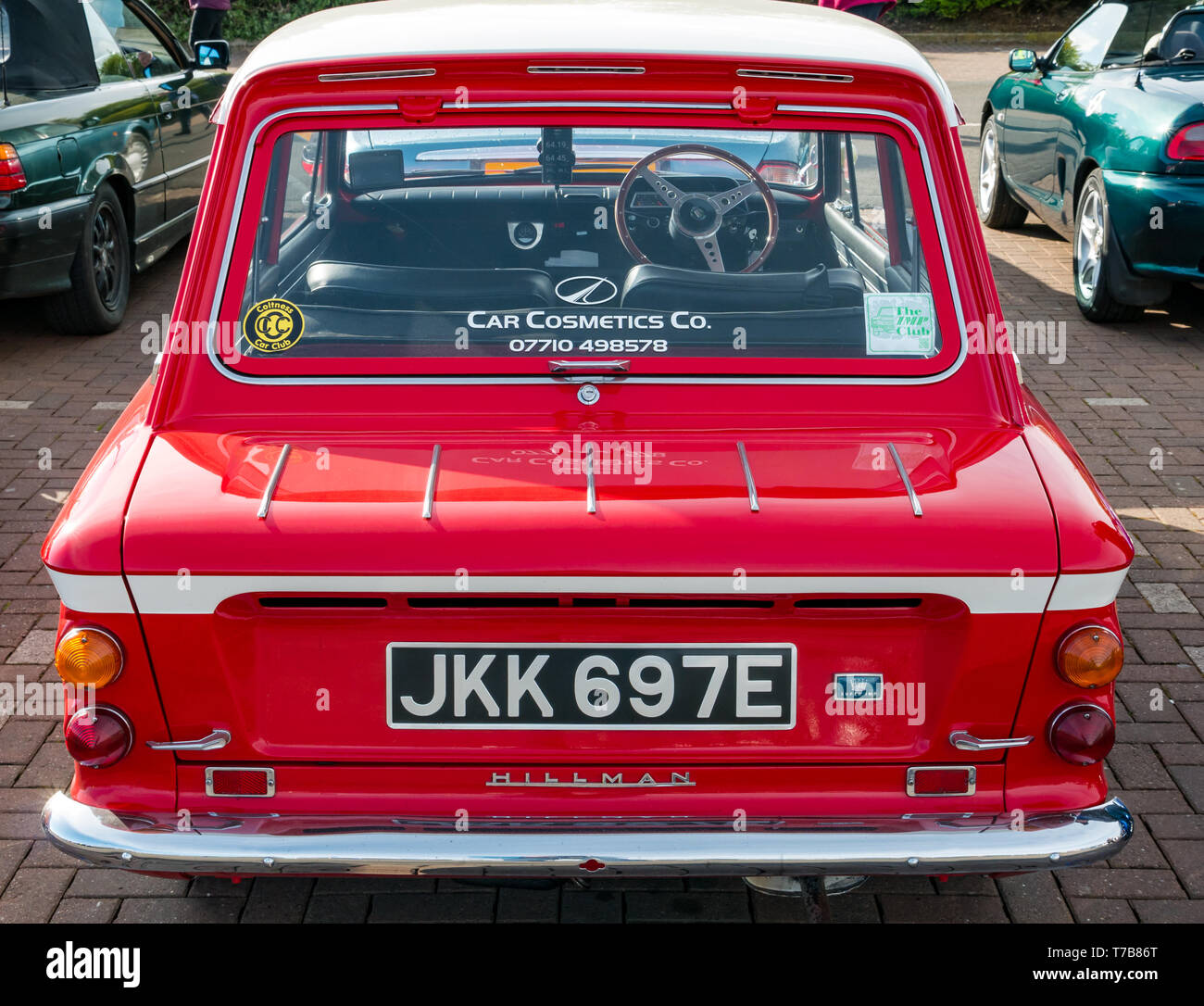 Vintage red 1967 Hillman Imp Auto, North Berwick Rotary Club Oldtimer Tour 2019, East Lothian, Schottland, Großbritannien Stockfoto