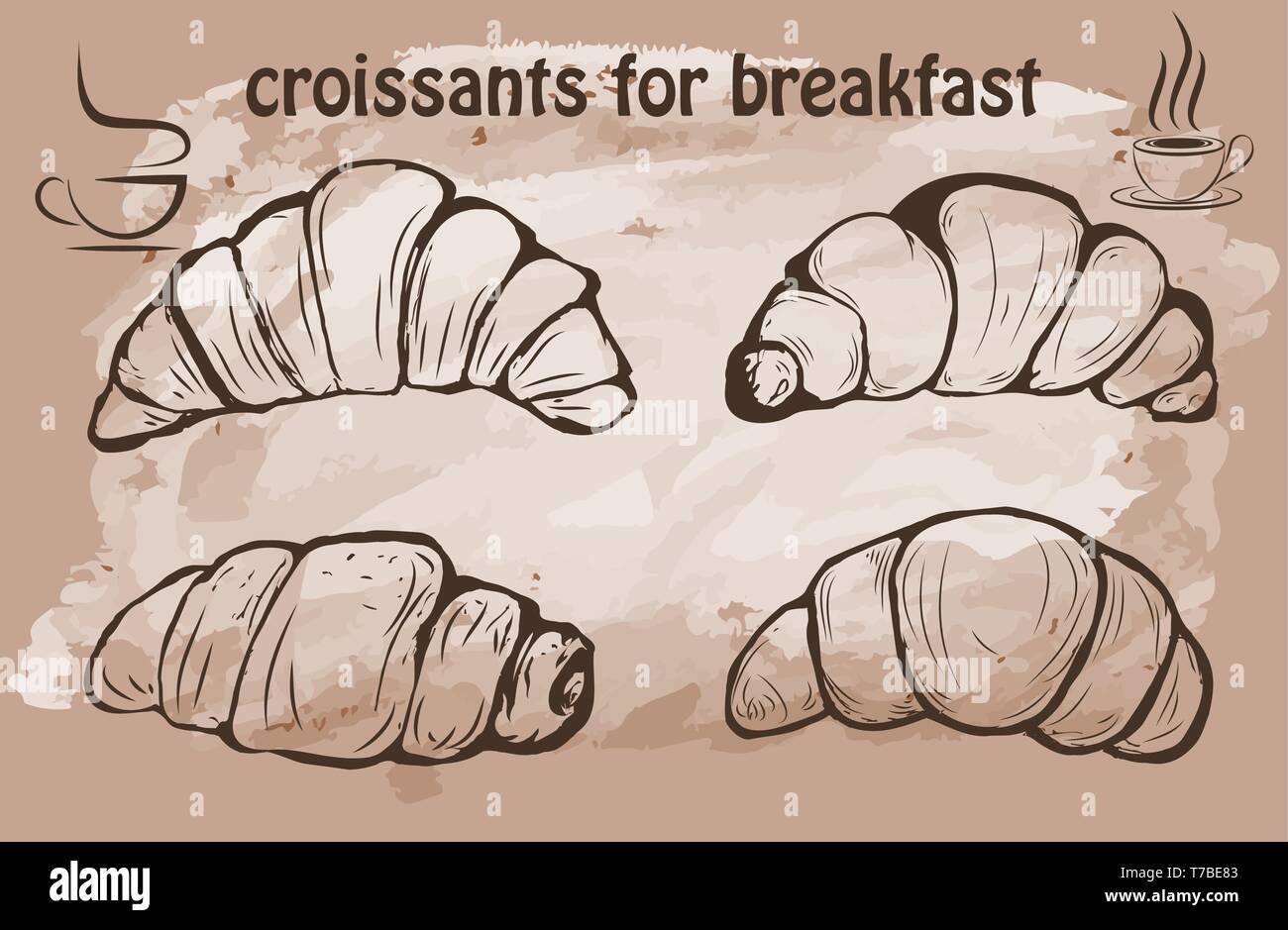 Hand Croissant Vector Illustration gezeichnet Stockfoto