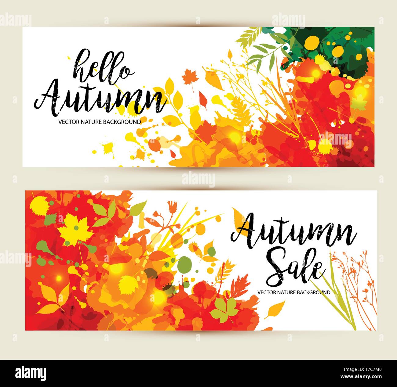 Kalligrafische Text Verkauf auf multicolor blots Hintergrund. Hand grunge blots Elemente dargestellt. Herbste Banner gesetzt. Stock Vektor