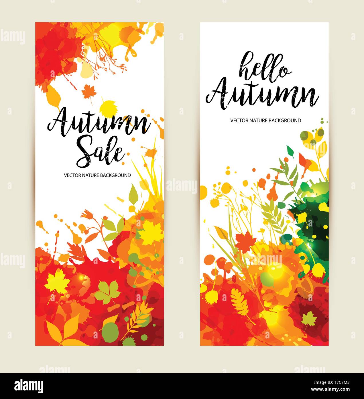 Kalligrafische Text Verkauf auf multicolor blots Hintergrund. Hand grunge blots Elemente dargestellt. Herbste Banner gesetzt. Stock Vektor