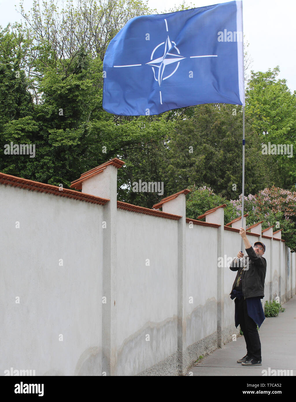 Über 200 Mitglieder der Nacht Wölfe, Russische nationalistische Motorrad Club, cross Prag Hommage an die Rote Armee Krieg Toten aus dem Zweiten Weltkrieg in Zahlen Stockfoto