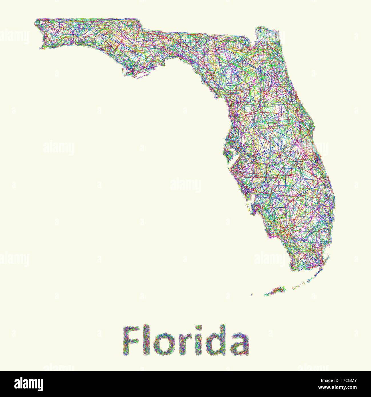 Florida Linie Art Karte Stock Vektor
