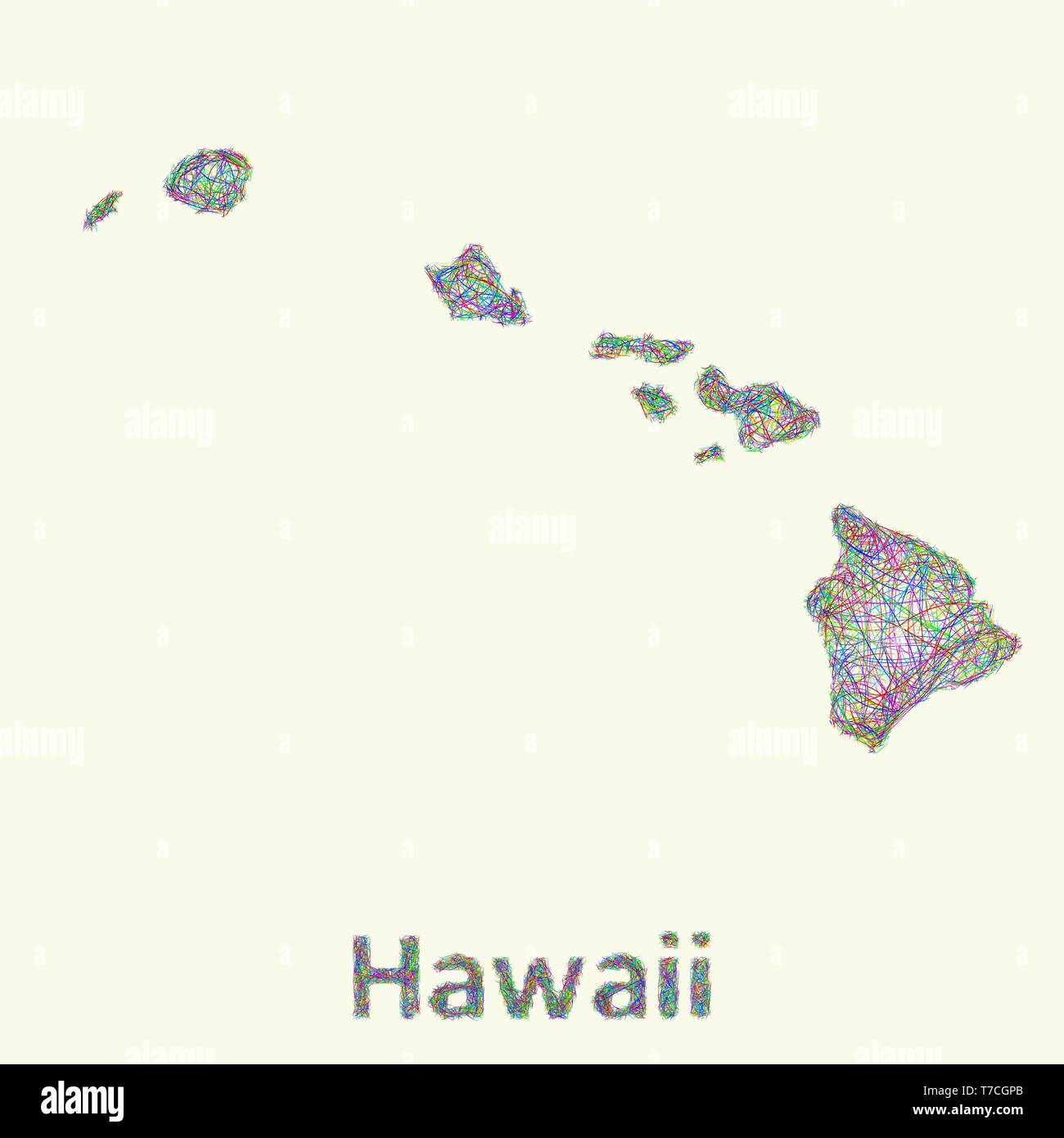 Hawaii line Art Karte Stock Vektor